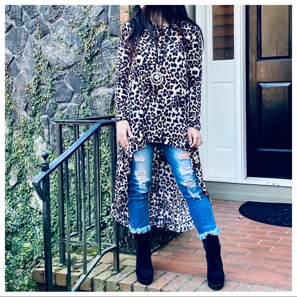 High low fabulous leopard ruffle hem tunic dress - Picture 7 of 12